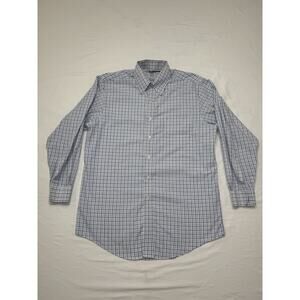 Mens Brooks Brothers Dress Shirt 15 1/2-32 White Blue Button Cotton Classic